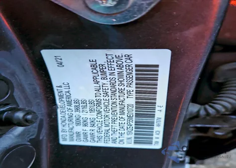 2021 Honda Insight Ex z USA, uszkodzony, nr VIN 19XZE4F55ME010720